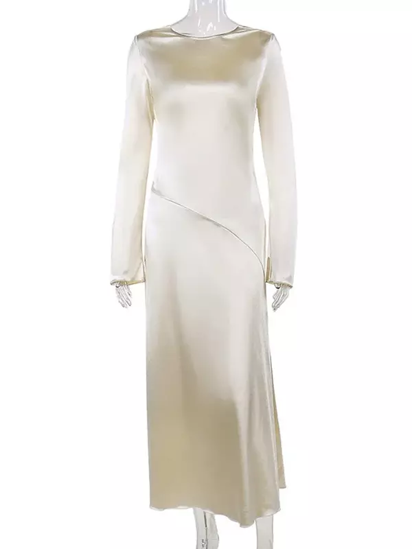 Длинное платье составного кроя с высокой талией и разрезом, женское облегающее элегантное платье с открытой спиной и длинным рукавом, модель CSM45Y, 2024