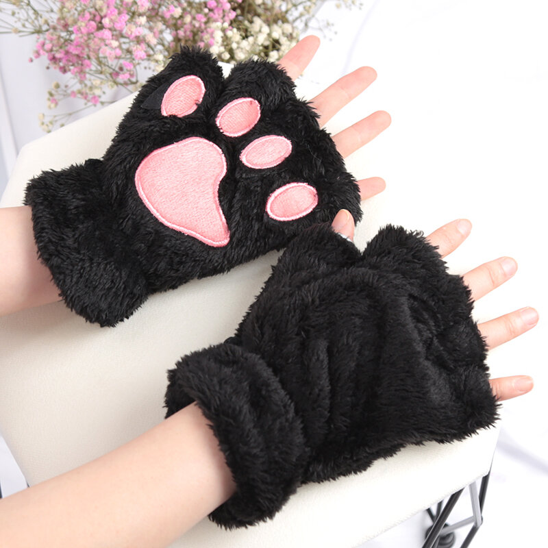 Damskie kot kreskówkowy rękawiczki z pazurami zagęszczone pluszowe piękny styl niedźwiedź odsłonięte palce pół zimowe rękawiczki ciepłe dziewczęce rękawiczki prezentowe