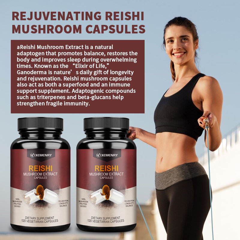 Kapsułki Reishi - ekstrakt Reishi pomaga długowiecznością, nastrój, wsparcie podczas snu i odporności Dodatek wegański bez GMO