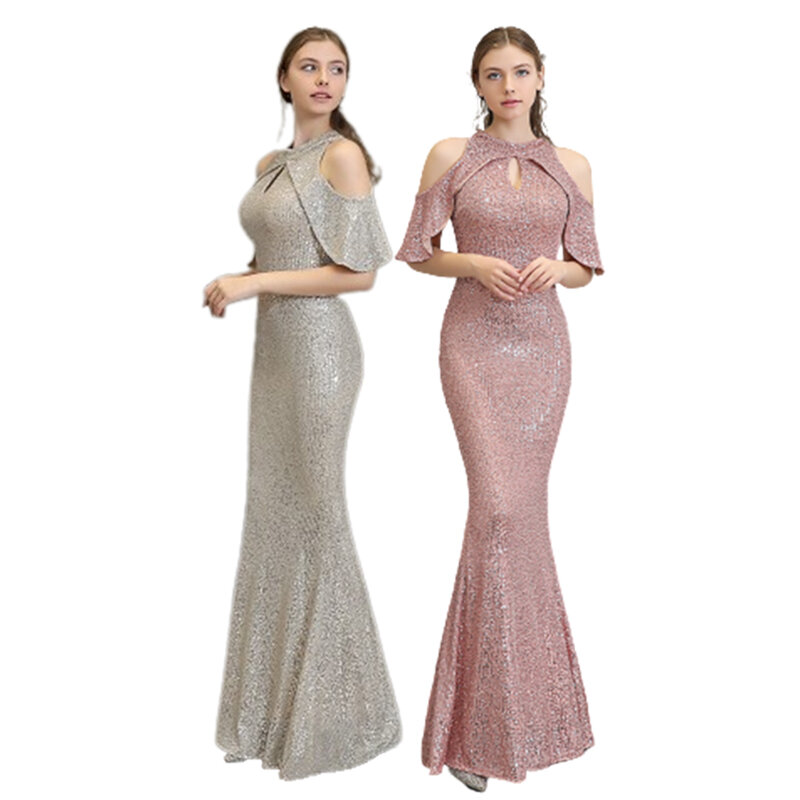 2024 nuovo compleanno Prom Party banchetto abito da sera elegante lungo manica corta paillettes Vintage paillettes Empress Prom Dress