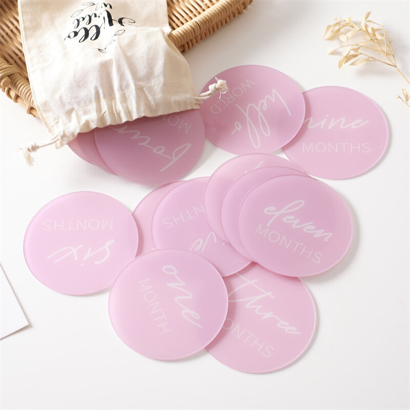13pcs Baby Acrylic Milestone Number Monthly Memorial Cards For 0-12 Months Newborn Photography Props Accessories Baby Birth Gift