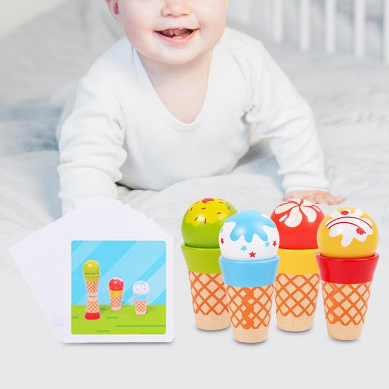 남아여아 어린이용 나무 아이스크림 플레이세트, 교육용 음식 장난감 세트, 4 개