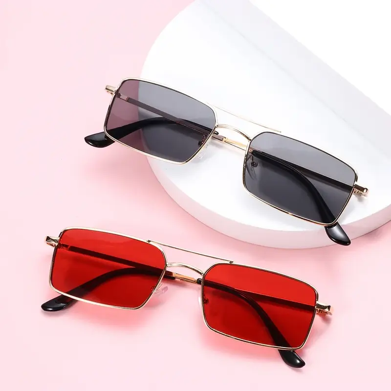 Óculos de sol sem moldura para homens e mulheres, óculos de sol com design retangular, estilo retro, moda, para viagens de verão, uv400