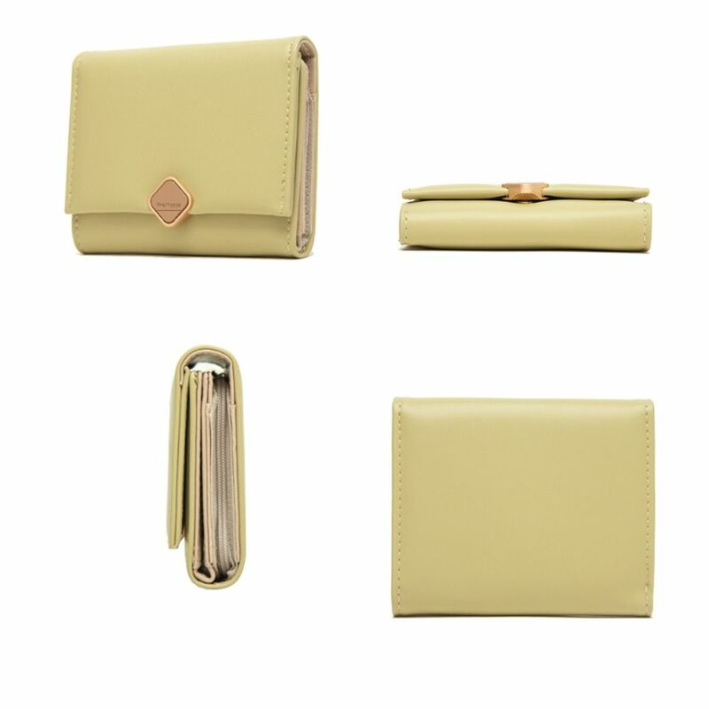 Mini carteira multiúso de couro PU para mulheres, porta-cartão de 3 dobra, superfície de conforto, bolsa de dinheiro para estudante, cor sólida
