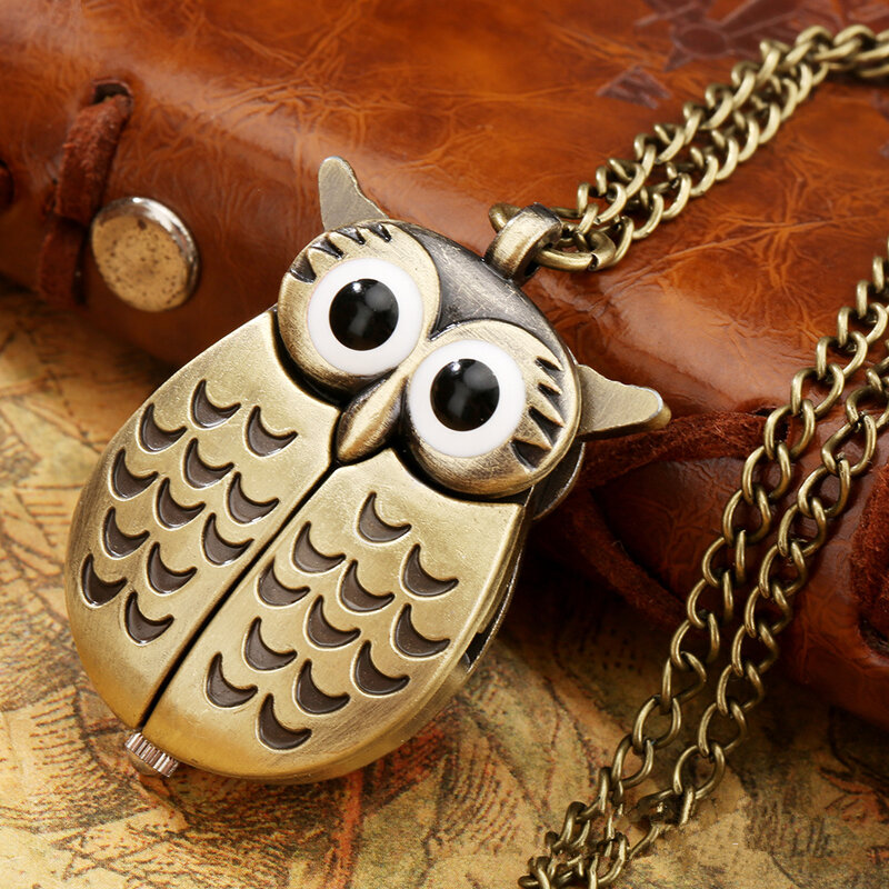 Bronze Mini Owl พวงกุญแจสัตว์ควอตซ์นาฬิกาผู้ชายแฟนของขวัญของที่ระลึก80ซม.คอโซ่นาฬิกาของขวัญ