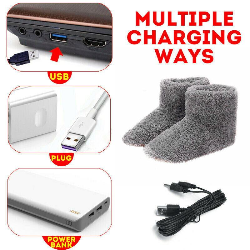 Pantoufles chauffantes électriques en peluche, confortables et durables, chauffage USB réglable, chaussures de pied sûres et lavables