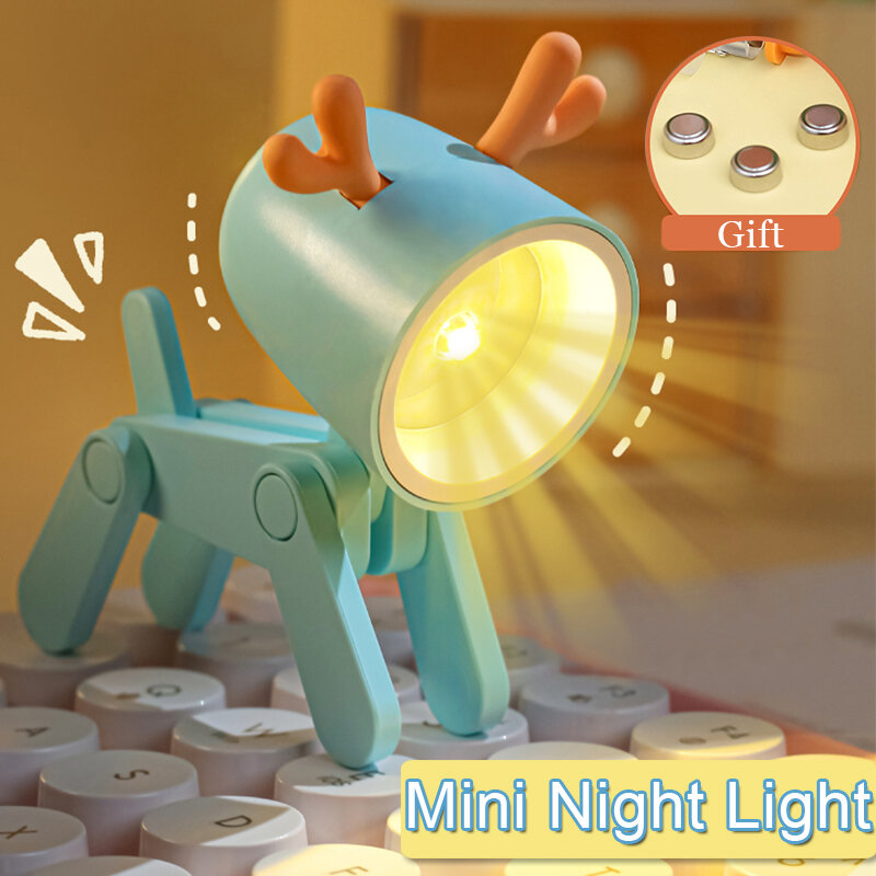 창의적인 LED 미니 야간 조명 접이식 테이블 램프, 귀 장식, 귀여운 만화 개 사슴 테이블 램프, 애완 동물 장난감, 침실 테이블 장식