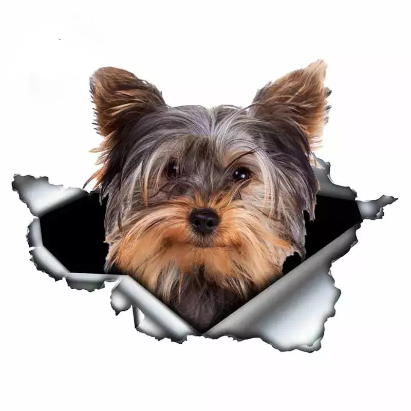 Neue Auto Aufkleber Yorkshire Terrier Haustier Hund Styling Persönlichkeit Aufkleber zerrissen Metall Vinyl Aufkleber Tier Auto Aufkleber Fenster Stoßstange