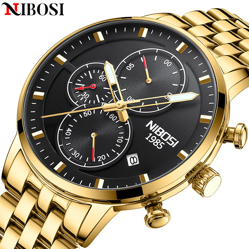 New Relogio NIBOSI Top Brand Watches For Men Gold Three Needles Quartz Stainless Steel Sports Men's Watch Relogio Masculino