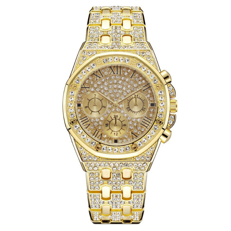 Relógio de quartzo gelado para homens, relógio de luxo diamante Hip Hop, presente da moda, drop shipping