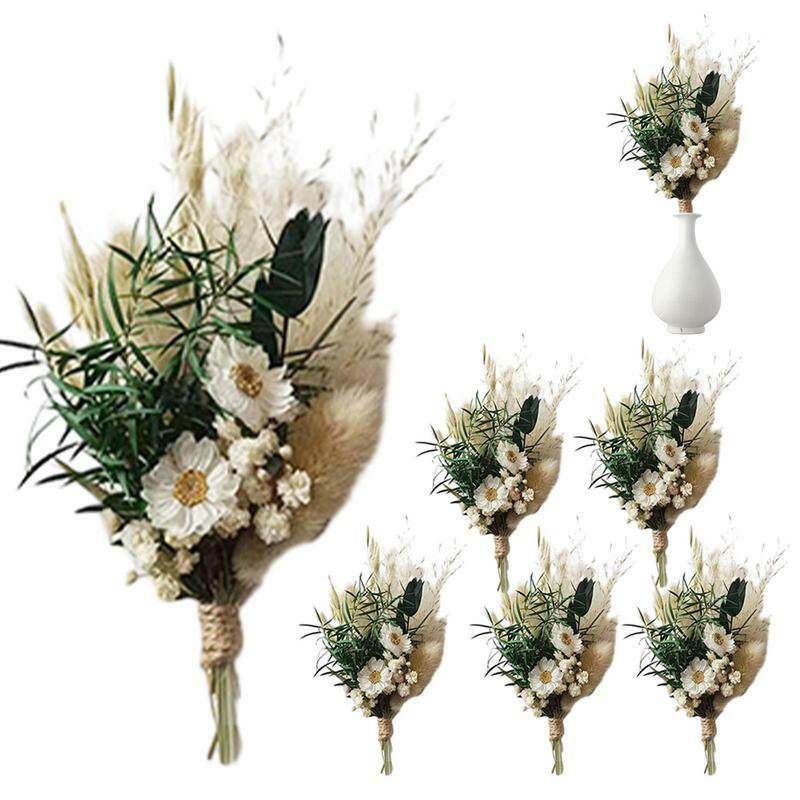 Mini ramos de flores secas naturales, pequeño ramo de flores secas naturales, prensa de flores secas, decoración de boda para el hogar, 6 piezas por juego