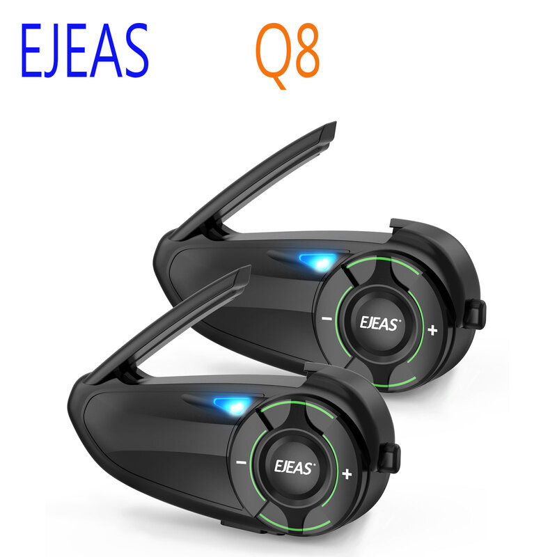 EJEAS Q8 Motorcycle Mesh Intercom with EUC Remote Walkie Talkie Bluetooth Interphone Headset for 6 Riders with Bluetooth 5.1