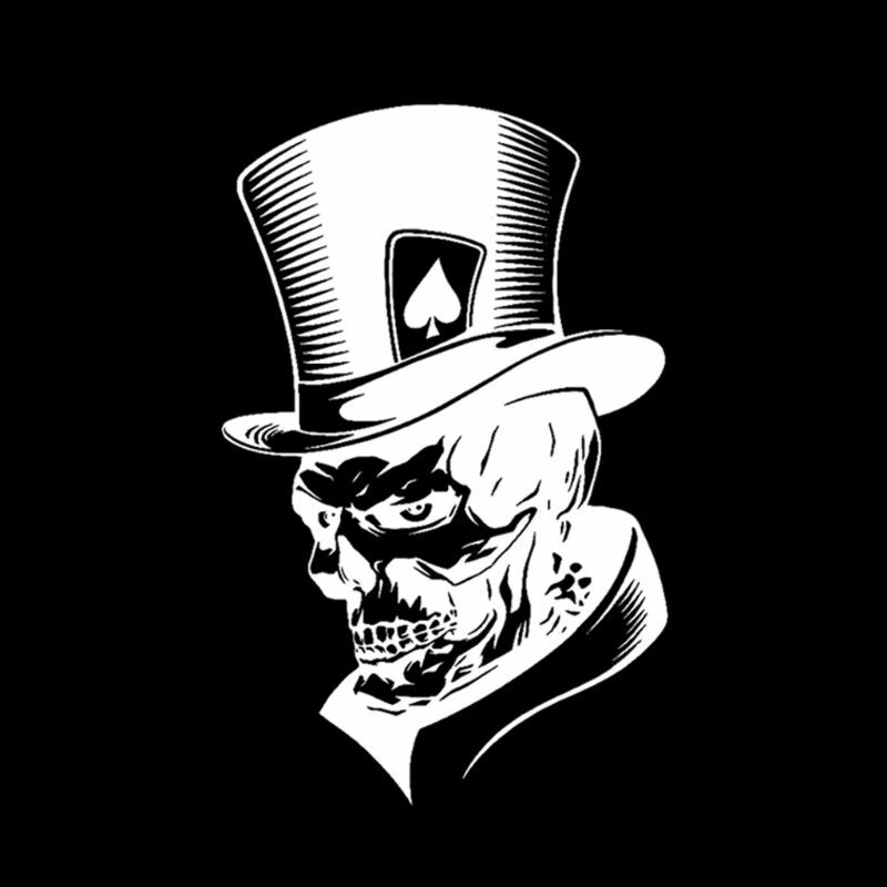 2022 novo 11.3x17.6cm adorável coringa esqueleto crânio jogando cartas poker monstro chapéu carro adesivo