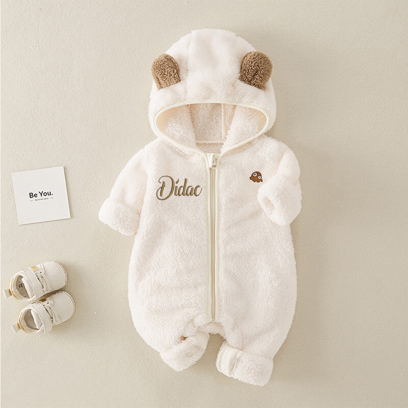 Customized Autumn And Winter Baby Jumpsuit Personalized Embroidered Climbing Suit  Baby Jumpsuit Hooded Outdoor Wear
