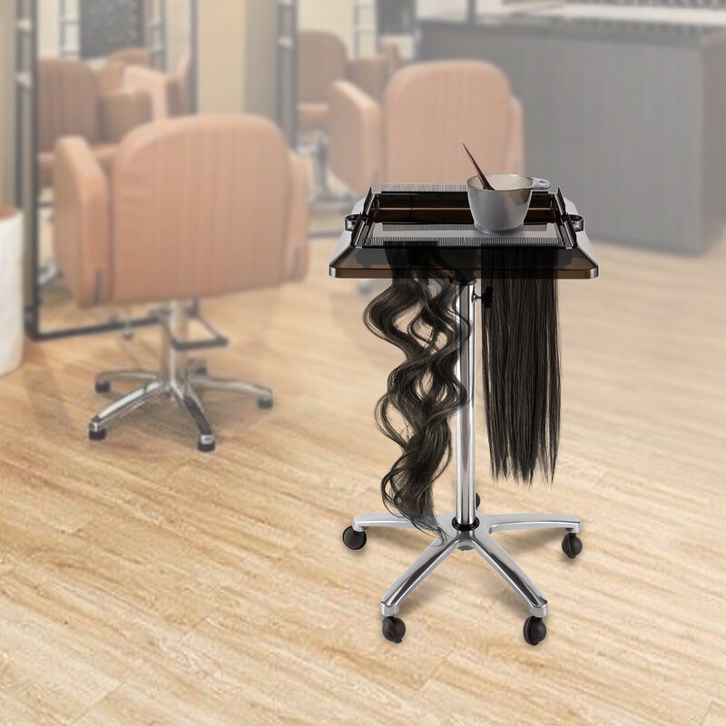 Bandeja de salón rodante ajustable para estilista, carro de herramientas de extensión de cabello, carro de almacenamiento de peluquería extraíble