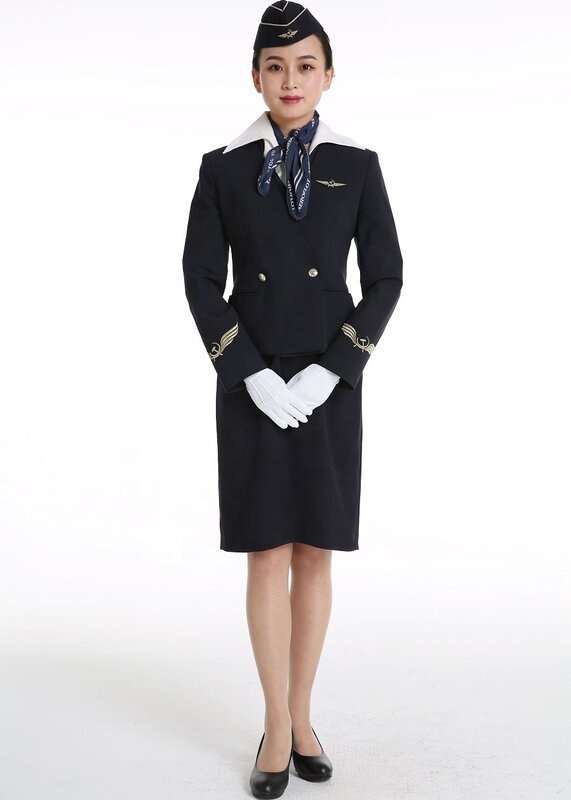 Muts Sjaal Jas Jurk Pak Sexy Russische Luchtvaartmaatschappijen Stewardessen Uniform Fel Rood Oranje Kleur Lang Voor Vrouwen Geborduurd