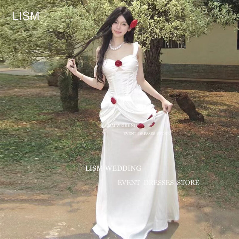 LISM gaun malam unik Sweetheart, gaun pesta Backless, gaun acara Prom pernikahan, Kerut pengambilan foto bunga mawar, gaun pesta kustom