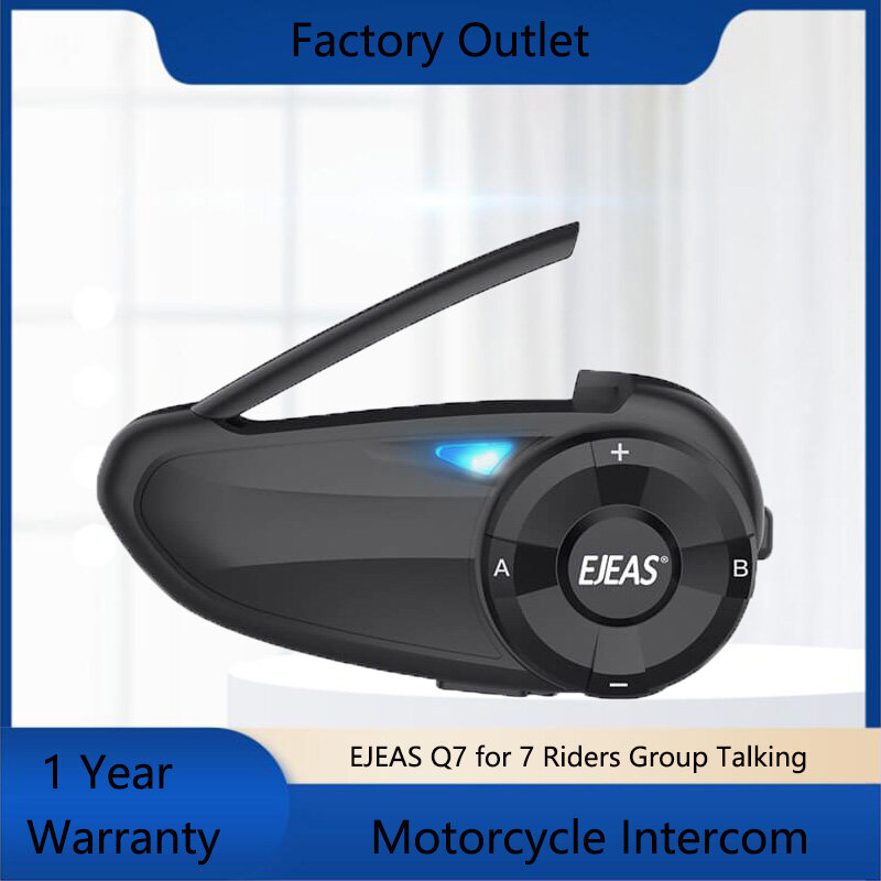 EJEAS-Q7 Intercomunicador Bluetooth Motocicleta, Capacete Headset, Walkie Talkie, Moto Interphone para 7 Riders, Grupo Falando, 1Pc