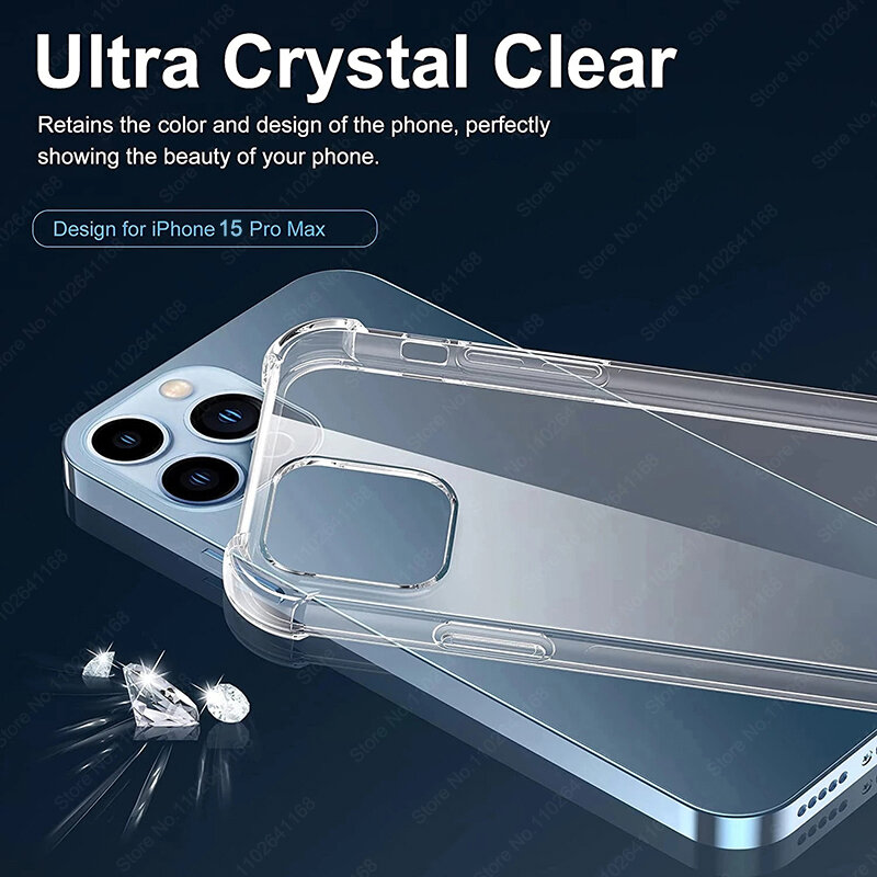 Luxury Shockproof Clear Phone Case For iPhone 15 13 12 11 14 Pro Max Mini XR XS 7 8 Plus Silicone Bumper Transparent Back Cover