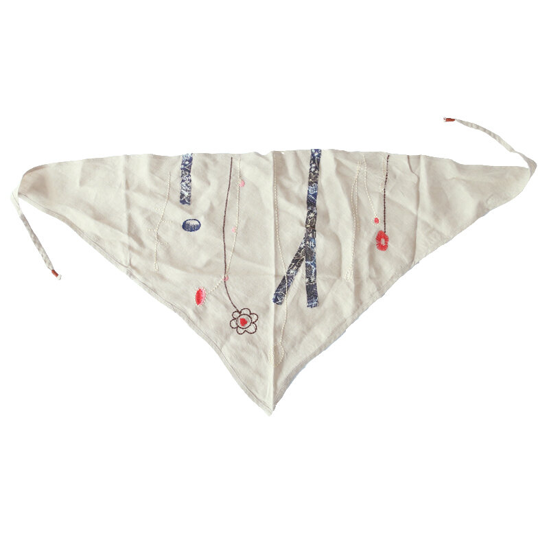 Écharpe triangulaire brodée à la main pour femmes, patch en lin, classeur en coton, écharpe artistique vintage, accessoires vestisensde style ethnique