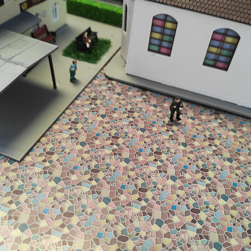 Pegatina de pared de simulación de 2 piezas, modelo de pavimento, azulejo de suelo, escala 1:64, autoadhesivo, material de construcción