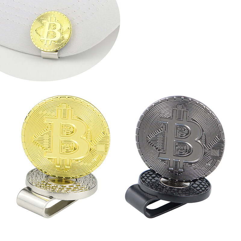Ensemble de marqueurs de balle magnétique en forme de Bitcoin, pince à chapeau, marque de golf, accessoires de golf, 1 pièce