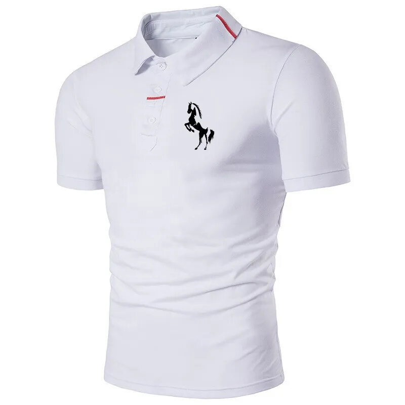 Męskie koszulki Polo z krótkim rękawem jednokolorowe koszulki z klapami letnie topy Slim