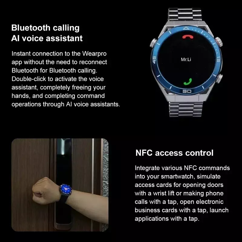 Ulitmate Design 남녀공용 스마트 워치 3 버튼 1:1, NFC ECG + PPG 블루투스 통화, 스마트 아일랜드 GPS 추적기, 나침반 스포츠 시계