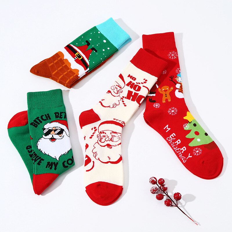 남녀공용 귀여운 만화 크리스마스 양말, 산타 클로스 사슴 미드 튜브 코튼 패션 스타킹, 도매 크리스마스 어린이 선물