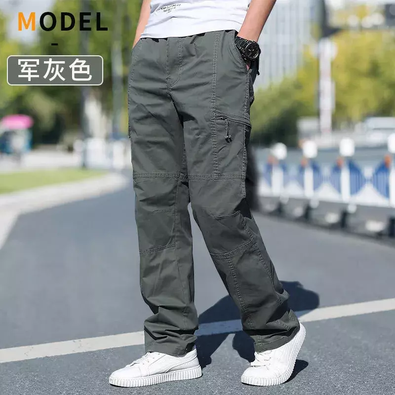 Casual Cotton Work Pants Men Fashion Pockets Cargo Pants Spring Autumn New Sports Loose Straight Trouser Pants Men 6XL Clothing