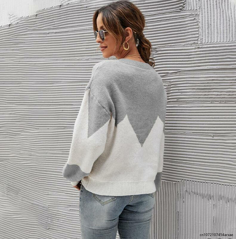 Suéter de manga larga de punto grueso para mujer, Jersey informal de moda, Otoño e Invierno