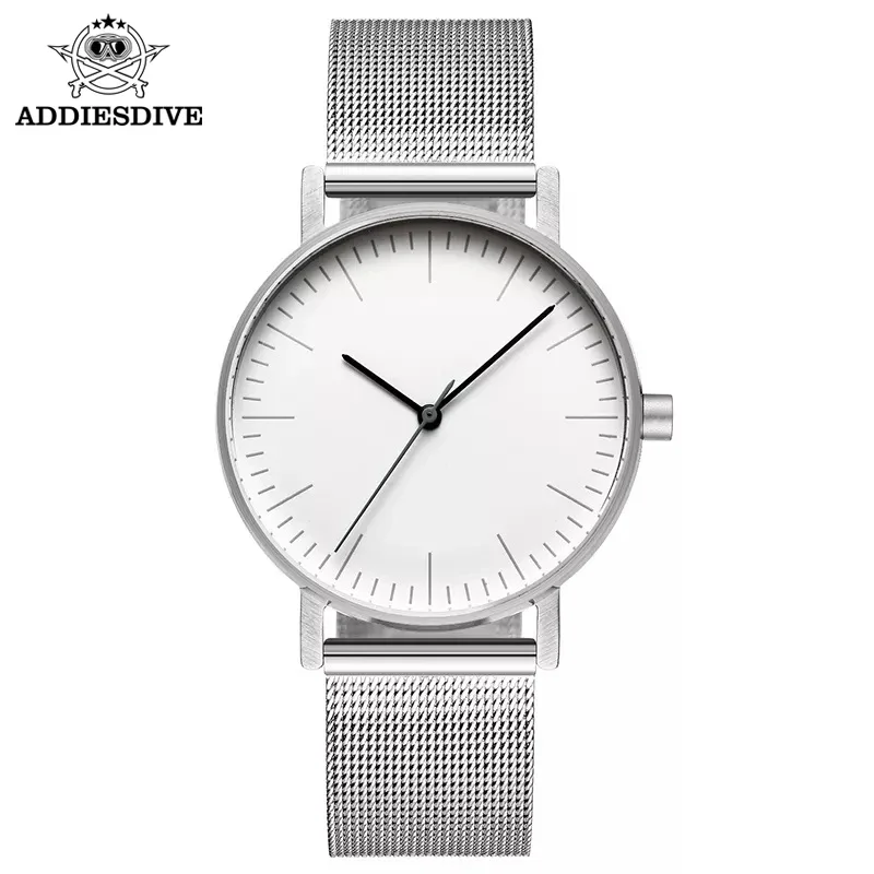 ADDIESDIVE Fashion Couple Watch Milanese Stainless Steel 50m Waterproof Lover's Quartz Watch Simple Wristwatches for Men Women