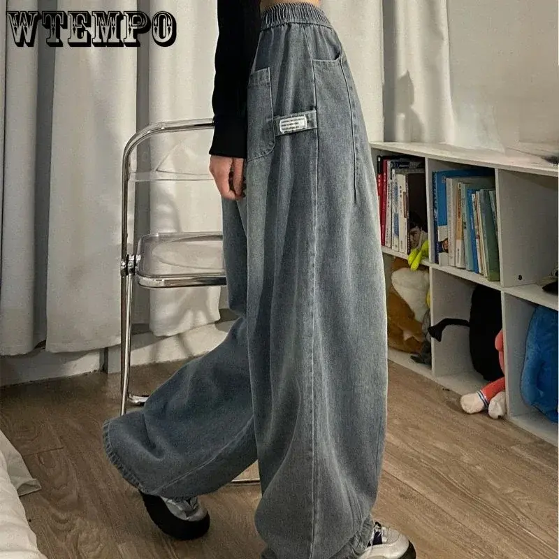 Lente Dames Vintage Baggy Jeans Elastische Taille Oversized Amerikaanse Broek Denim Streetwear Streetwear Street Basic Broek Y 2K