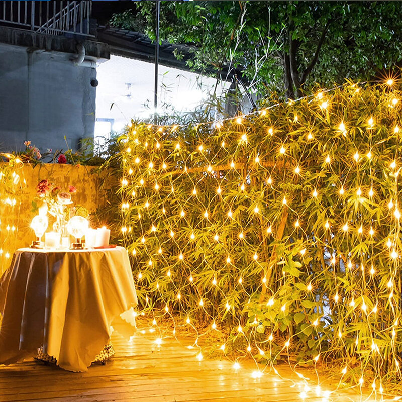 LED 야외 낚시 그물 크리스마스 요정 조명, 페스툰 정원 거리 화환 커튼 웨딩 트리 라마단, 4m x 6m, 1.5x1.5m, 2x3m
