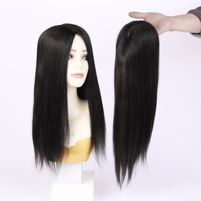 Silk Base Hair Wigs Topper 100% Brazilian Human Hair Straight 12-20inch Human Hair Women's Toupee Best Sellers Natural Color 1B