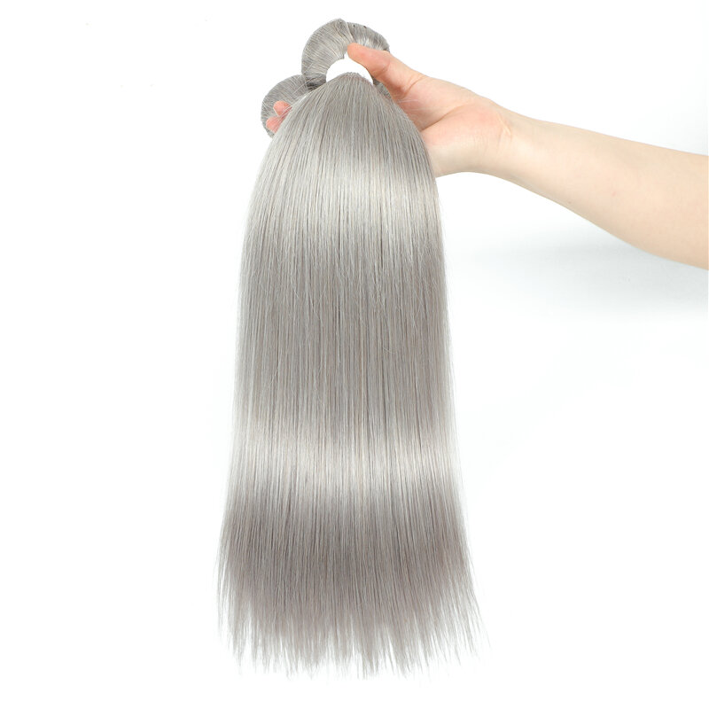 Brasiliano fascio dritto con chiusura 4x4 colore grigio argento 3 fasci con chiusura grigio Remy 100% fasci di capelli umani capelli KEMY