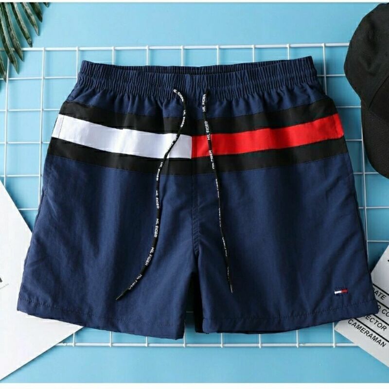 Summer classic men's trend splicing loose leisure sports shorts, straight three-point beach trunks, quick-drying swimming trunks