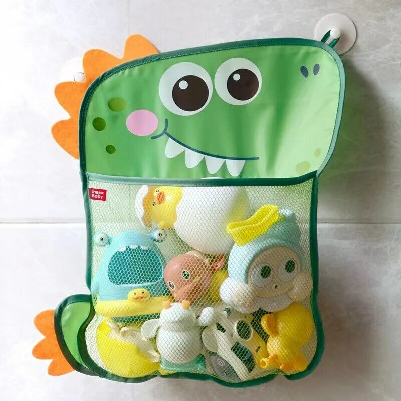 Organizer mainan mandi bayi, tas jala tas gantung boneka bak mandi hisap rapi anak-anak mainan air hewan dinosaurus