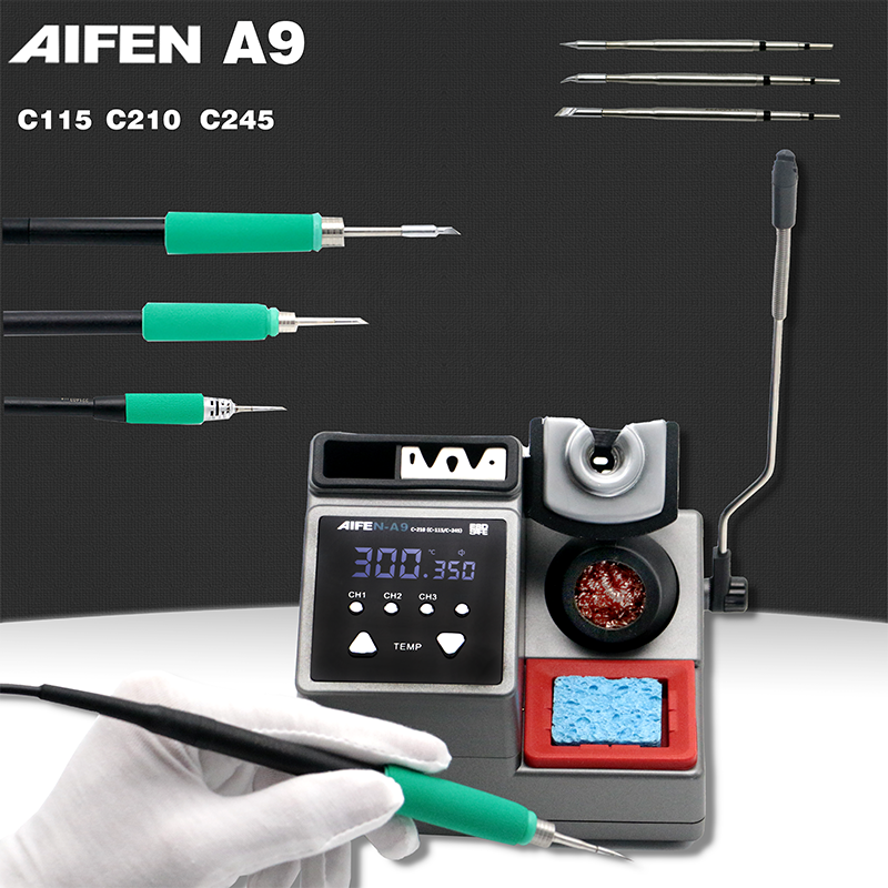 AIFEN-A9 stasiun solder bebas timbal kompatibel C115/C210/C245 Chip pegangan kontrol suhu untuk las perbaikan PCB BGA