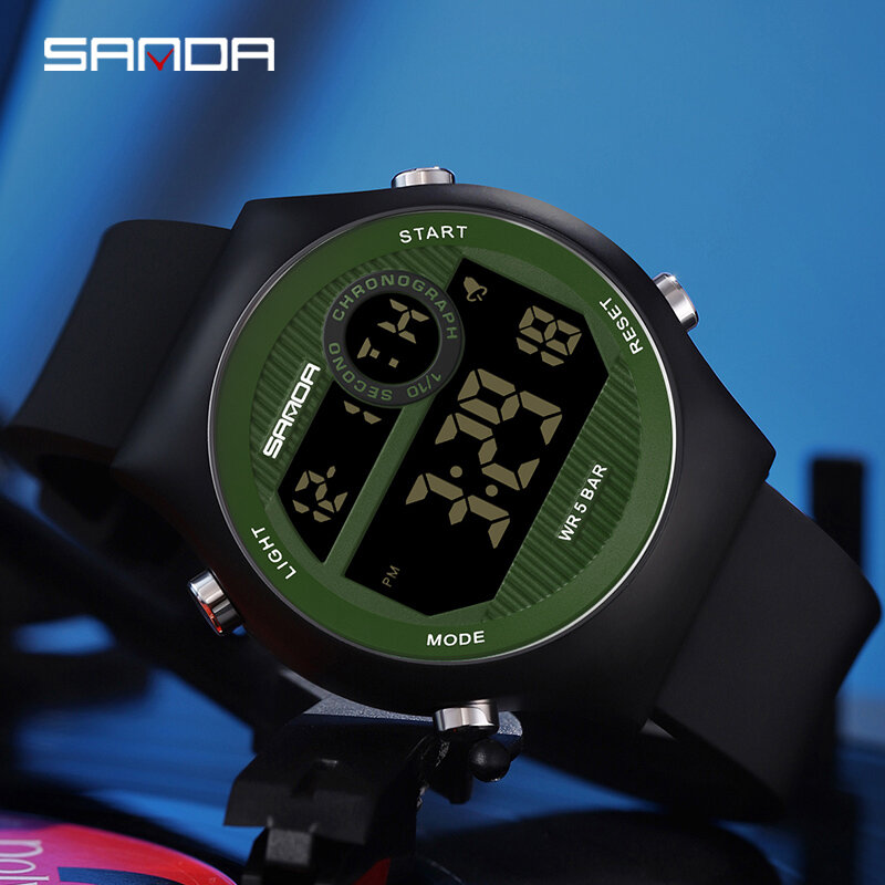 Часы наручные SANDA Мужские Цифровые, спортивные уличные водонепроницаемые до 50 м, в стиле милитари, 9013