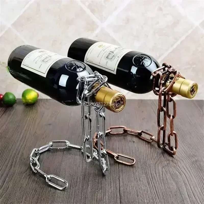 Bastidores de vino de cadena de hierro de suspensión mágica, soporte de exhibición de vino de una botella, soporte de cocina, comedor, decoración de Bar de bodega