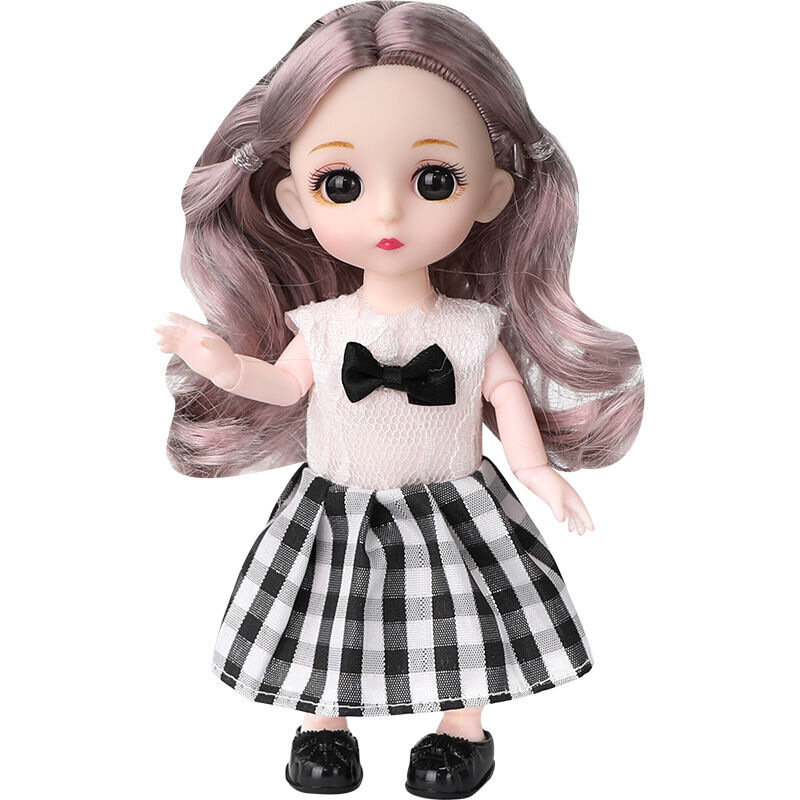 16cm schattige pop voor meisje speelgoed bjd mini pop beweegbare gewricht baby 3d grote ogen mooie poppen met kleding jurk cadeau voor dochter