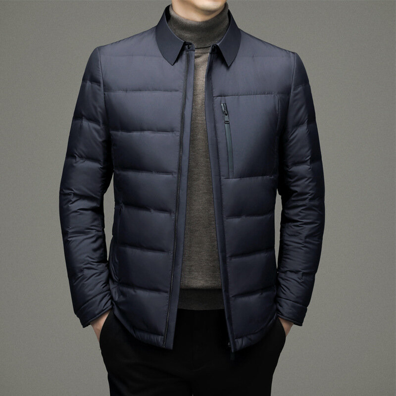 2024 남성용 겨울 라펠 비즈니스 캐주얼 다운 재킷, 청소년 패션, 캐주얼 루즈하고 따뜻한 다운 재킷