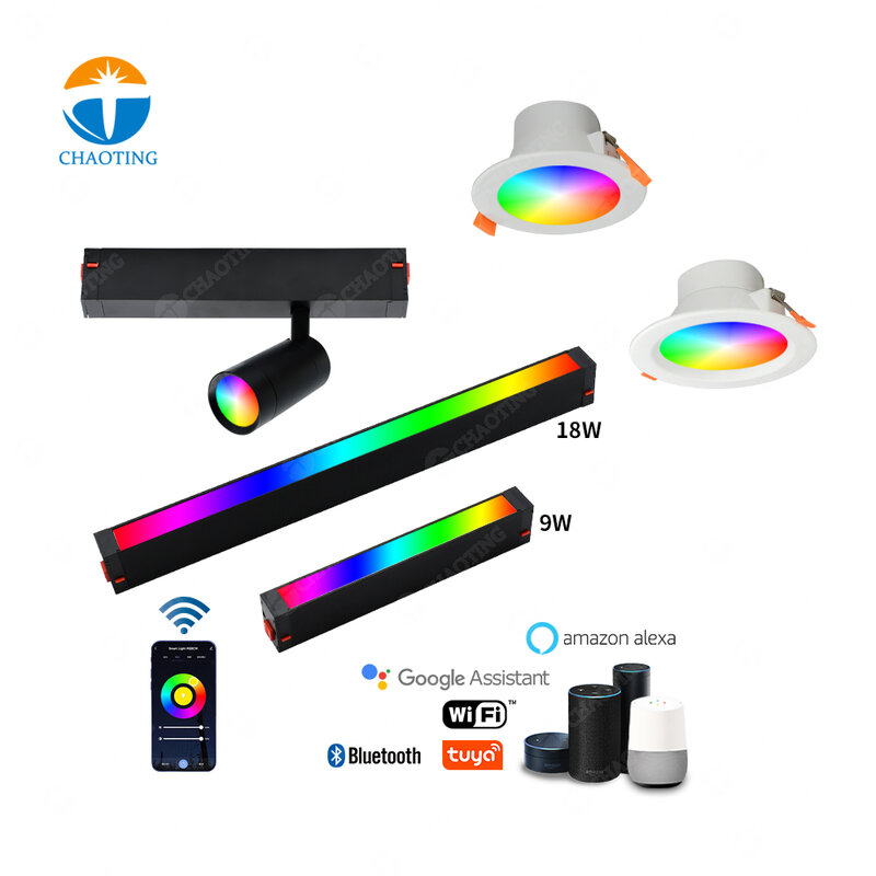 Smart LED Spot Down Light, Bt Mesh Grupo de Controle, Regulável, Cct, RGB, App, Alexa, Google Home