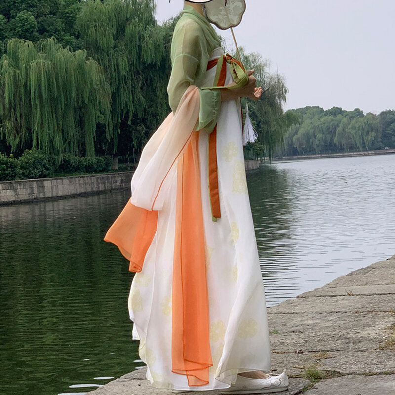 Kostum dansa kuno Cina Opera Streamer Hanfu Cosplay sifon selendang panjang pita tari kinerja tari mengalir syal halus