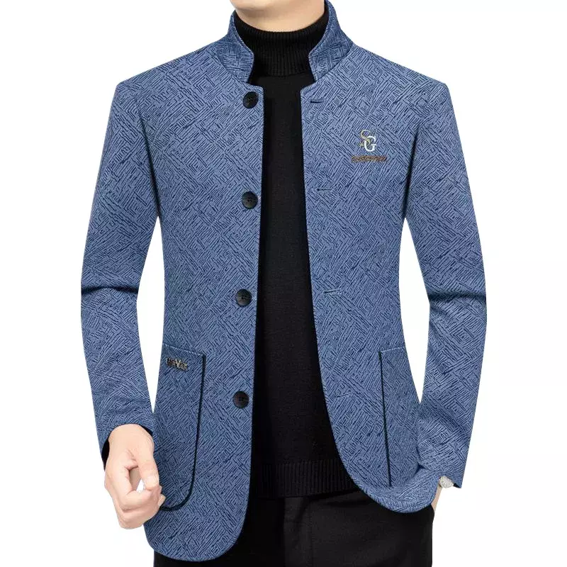 남성용 스탠드업 칼라 블레이저 재킷, 비즈니스 캐주얼 정장 코트, 하이 퀄리티 남성 블레이저 재킷 코트, 4XL, 용수철 가을 신상