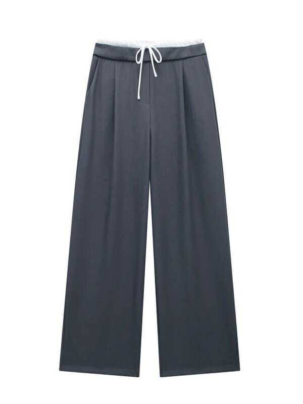 Pantalones rectos de verano para mujer, Pantalón liso de cintura elástica, holgado, con lazo, ropa de calle, 2024