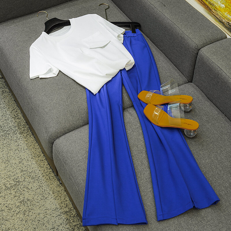 GGHK-pantalones de traje de cintura alta para mujer, pantalones de Micro campana, ajustados, Retro, monocromáticos, para oficina, Otoño, 2023