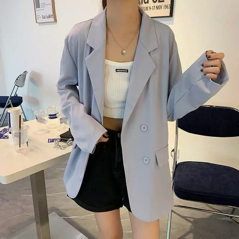Koreaanse Mode Casual Kantoor Blazer Chic Woon-Werkpak Student Zakelijke Kleding 2024 Preppy Stijl Streetwear Effen Kleuren Jas