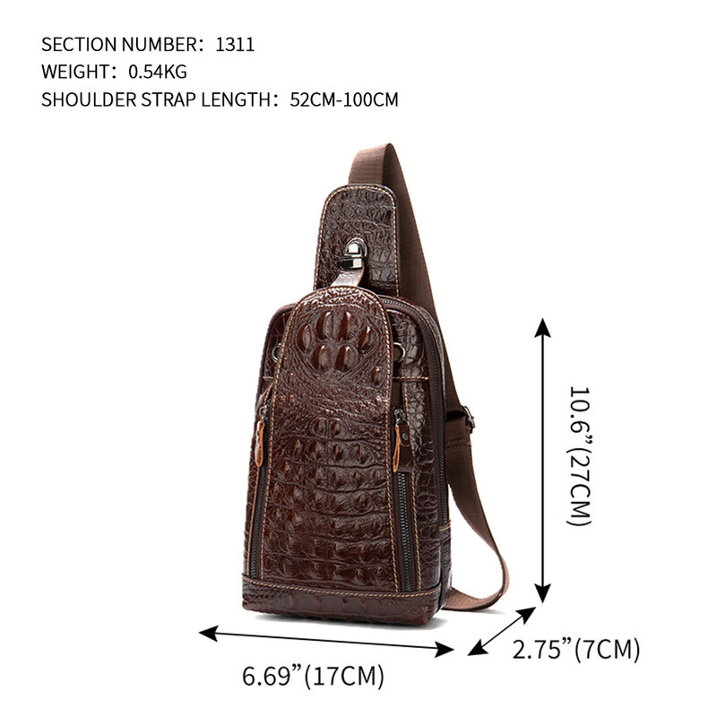 MVA Genuine Leather Sling Bag with Headphone Hole Zipper Crossbody Shoulder Bags for Travel Hike Everyday Chest Daypacks    1311